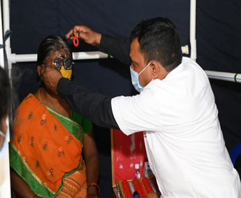 Refraction testing at the eye camp