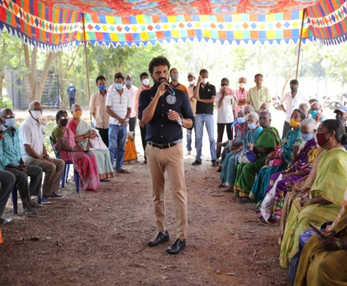 Large community gathering at a rural eye camp